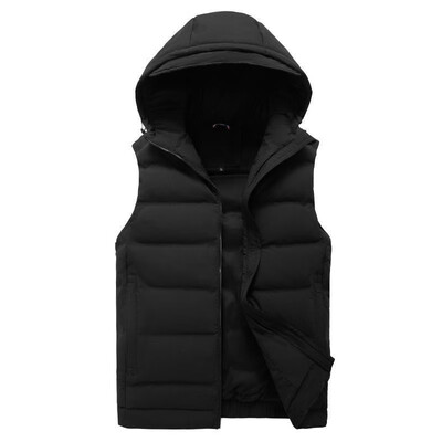

Mens solid white duck down hooded Mock Neck mens casual outdoor warm vest