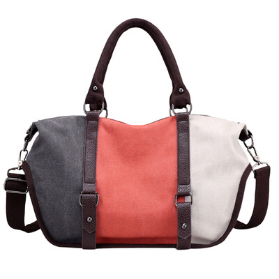 

2019 Women Casual Canvas Tote Ladies Hit The Color Handbag Shoulder Handbags Large Capacity Bags For Women T30