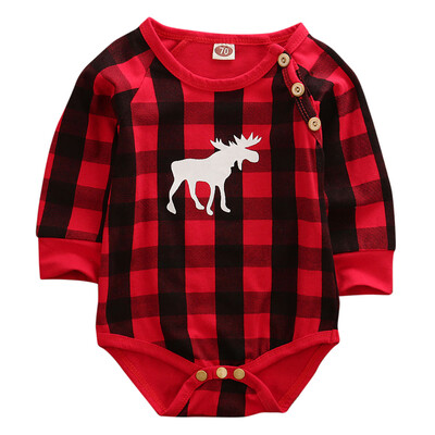 

2019 Xmas Newborn Kid Baby Boy Girl Christmas Deer Romper Plaids Jumpsuit Outfit