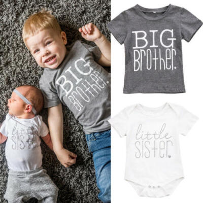 

USA Toddler Kids Baby Boys Girls Big Brother Tops T-shirt Little Sister Romper