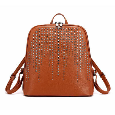 

Vintage PU Leather Women Rivet Backpack Large Capacity Shoulder School Bags