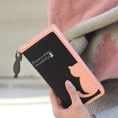 

Tailored Fashion Women Cat Purse Long Wallet Bags PU Handbags Card Holder Pink