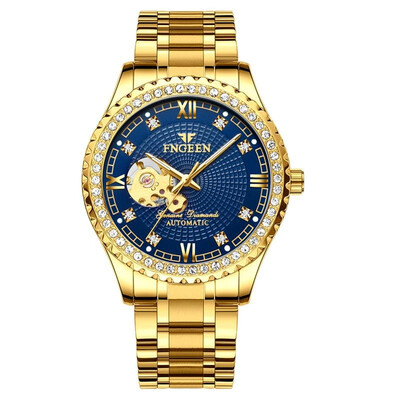 

men luxury golden Mechanical watches Automatic full diamonds brand business male stainless steel watch fashion Hollow clock