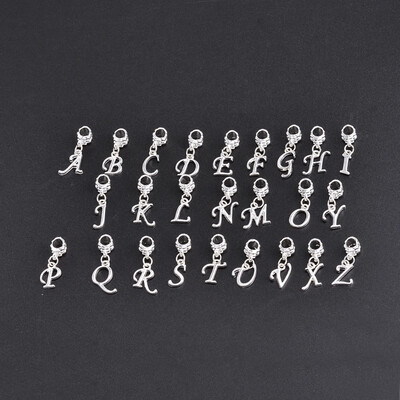 

Large Hole Platinum Tone Alloy Alphabet Pendant European Dangle Beads Mixed 2430mm Hole 5mm