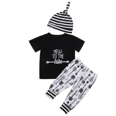 

Newborn Clothes Fashion Infant Baby Boy Girl Outfits Short Sleeve Tops Pants Leggings Hat 3Pcs Clothes Set