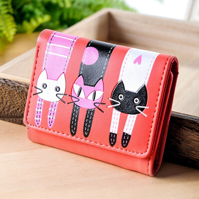 

Fashion Short Women Wallets Cute Cartooon Cat Money Bag Coin Purse Leather Girl Clutch Student Femme Lovely illustration Wallets