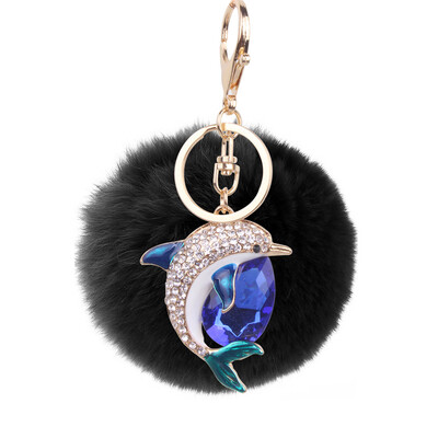

Rex rabbit hair ball pendant alloy diamond dolphin lady bag car keychain creative