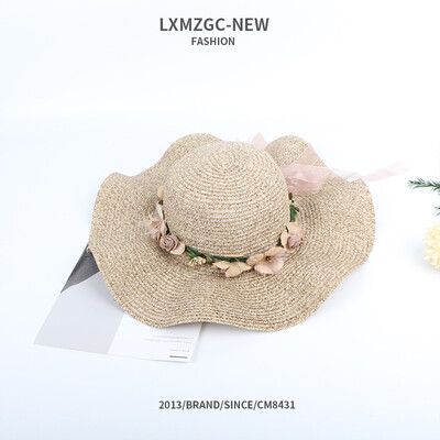 

Hat summer new Korean wave flower brim hat ladies outdoor leisure Joker Sun Beach Hat