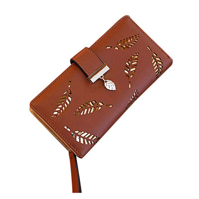 

Fashion Women Hollow Leaf Card Coin Purse Long Wallet Zipper Buckle Clutches Bag