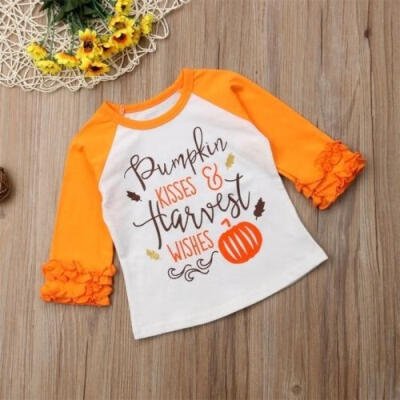 

The New Hot Selling Baby Girls Halloween Long Sleeve Pumpkin Printed Ruffles T-Shirt Tops Clothes Outfits