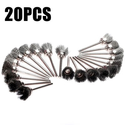 

20x Set 3mm Shank Mini Wire Brush Wheel Steel Brush Kit For Power Rotary Tools