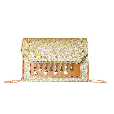 

Tailored Sequin Shoulder Bag Women Bag Pearl Pendant Small Square Bag BK