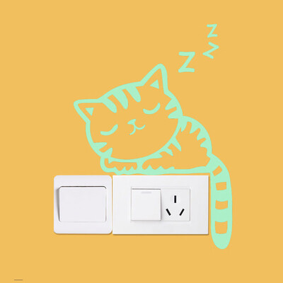 

〖Follure〗5PCS Cute Creative Kitten Cat Luminous Noctilucent Glow Switch Wall Sticker Home