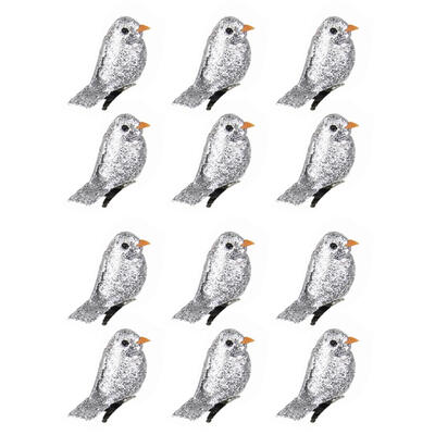 

12pcsset Foam Artificial Glitter Birds Christmas Garden Decor Craft Toys