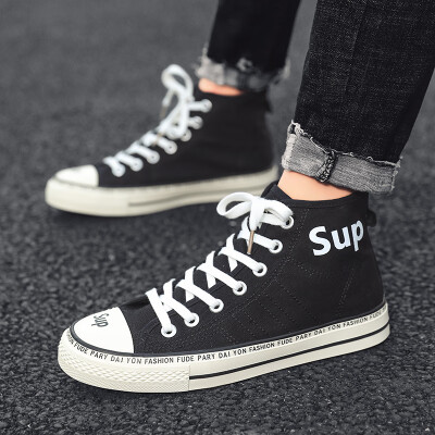 

Ins high-top canvas shoes mens summer breathable tide brand black shoes new Joker Korean version of medium-top board shoes