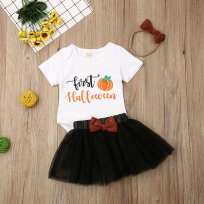

US Newborn Kids Baby Girl Short Sleeve RomperTutu Skirts Dress 3pcs Outfits Set