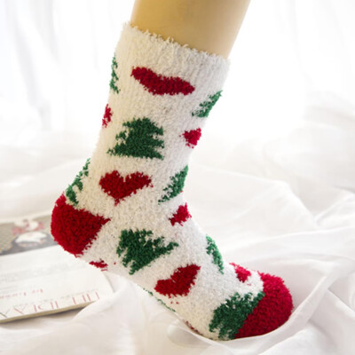 

1 Pair Ladies Cute Santa Coral Fleece Wool Christmas Thick Warm Fluffy Winter Floor Socks Free Size