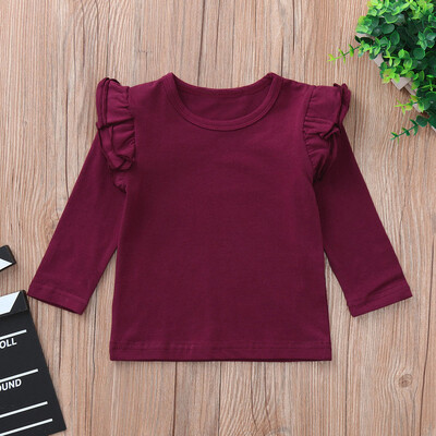 

Toddler Baby Girls Long Sleeve Ruffles Candy Color Tops Solid T Shirts Clothes