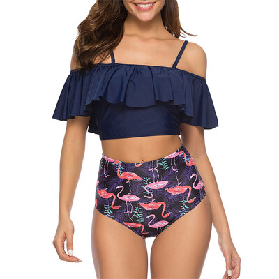 

Flamingo Print Flounce Padded Bikini