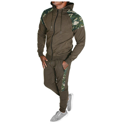 

Toponeto Mens Autumn Splicing Zipper Print Sweatshirt Top Pants Sets Sport Suit Tracksuit