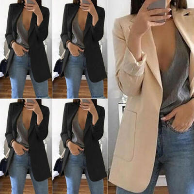 

Women Slim Casual Blazer Jacket Top Outwear Long Sleeve Career Formal Long Coat