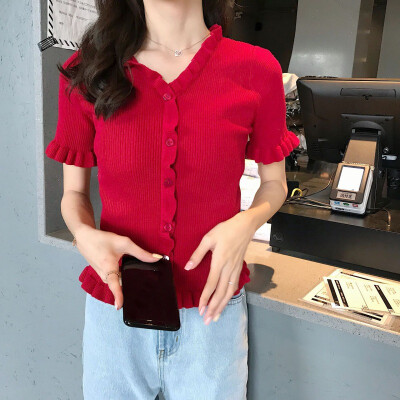 

Women Summer Elegant Design Style Casual Concise Cotton Slim Fit All-match Solid Color Short Sleeve T-shirts