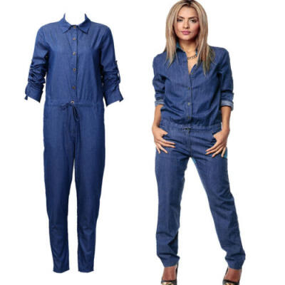 

Women Retro Autumn Denim Clubwear Long Playsuit Bodycon Jumpsuit Romper Trousers