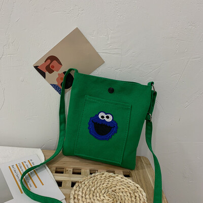 

2019 new casual fashion ugly sesame street canvas bag female cute cartoon simple versatile shoulder Messenger bag