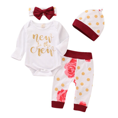 

Newborn Infant Baby Clothes Set Girls Bodysuit Pants Leggings Hat 4 peices Suits Baby Girl Clothes