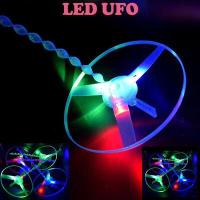 

〖Follure〗Funny Colorful Pull String UFO LED Light Up Flying Saucer Disc Kids Toy