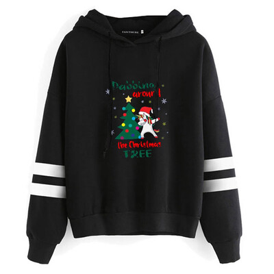 

Women Long Sleeve Unicorn Dabbing Print Christmas Tree Hoodie