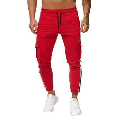 

Gobestart Men Splicing Pure Color Overalls Casual Pocket Sport Work Casual Trouser Pants