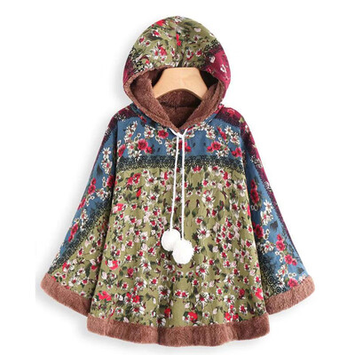 

Womens Hooded Coat Long Sleeve Autumn Winter Ethnic Print Casual Sweater Jacket