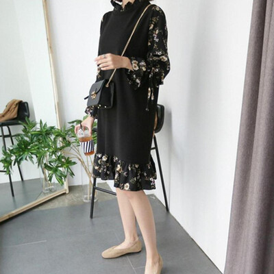 

City Plus CITYPLUS 2019 new fake two-piece skirt in the Korean version of the sweet floral chiffon dress womens CWQZ191269 black