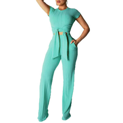 

Women 2 Piece Outfits Short Sleeve Crop Top Pants Set Casual Jumpsuit Rompers