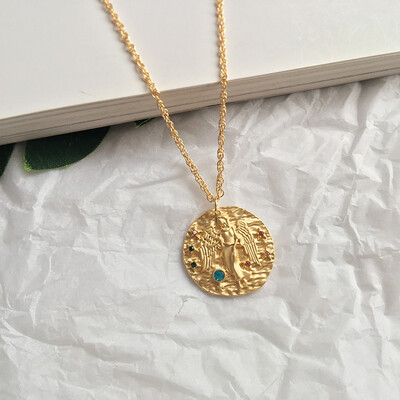 

French Star Zodiac 12 Constellation Coin Necklaces & Pendants Choker embossed dream new retro sweater chain random stone color
