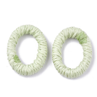 

Handmade Paper Woven Linking Rings Imitation Raffia with Wood Inside Oval LightGreen 4045x3033x79mm Inner measure 2528x