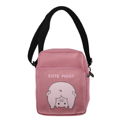

Casual Women Cute Cartoon Pig Canvas Zipper Square Small Crossbody Shoulder Bag