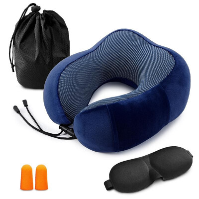 

Travel Pillow Memory Foam Neck Pillow Neck Head Support Pillow with Waterproof Travel Bag Eye Mask&Ear Plugs for Airplane Cars