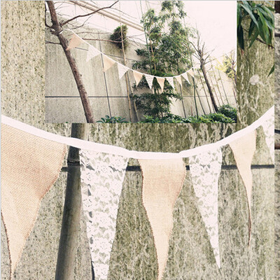 

3M Burlap Hessian Bunting Shabby Chic Wedding Party Banner Lace Vintage Decor