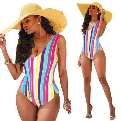 

Women Rainbow Striped Bandage Push-Up Bikini Swimwear Swimsuit Beachwear Bathing