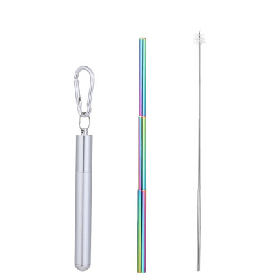 

Portable Reusable Drinking Telescopic Stainless Steel Straws Sets Carabiner