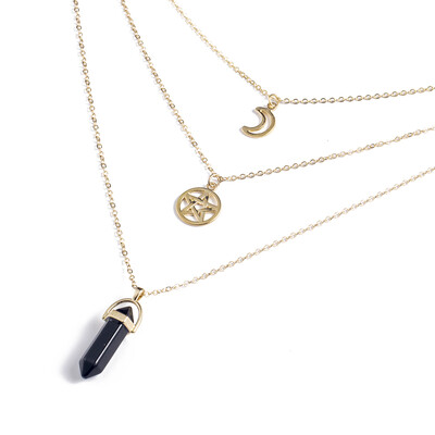 

Hot sale Hexagonal Column Quartz Necklaces Pendants Fashion Natural Stone Bullet Pink Crystal Pendant Necklace For Women Jewelry