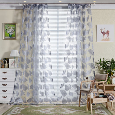 

1 pc Burnout Feather Printed Tulle Curtain Indoor Window Screening Decor Burnout Voile Curtains for Living Room bedroom