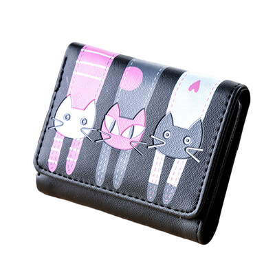 

Womens Lovely Cartoon Cat Pattern Coin Purse Card Holder Trifold Short Wallet