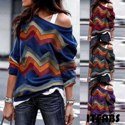 

Oversized Women Long Sleeve Geometric Crew Neck Shirts Tops Blouse Tee -3XL
