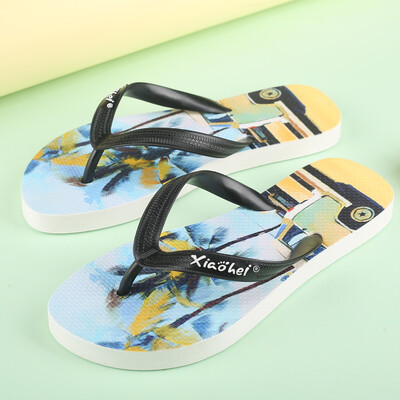 

Rose Fashion Couple Slippers Non-Slip Printed Clip Toe Flip Flops Flat Beach Slippers
