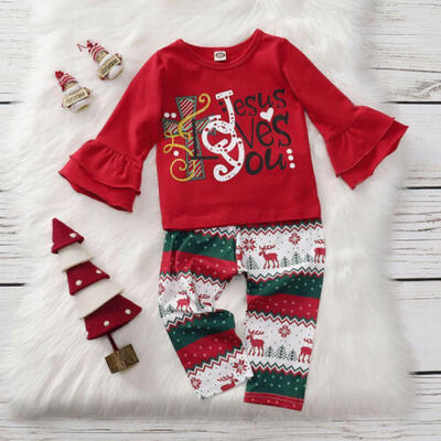 

US Christmas Toddler Baby Girls T-shirts Tops Long Leggings Pants Outfit Clothes