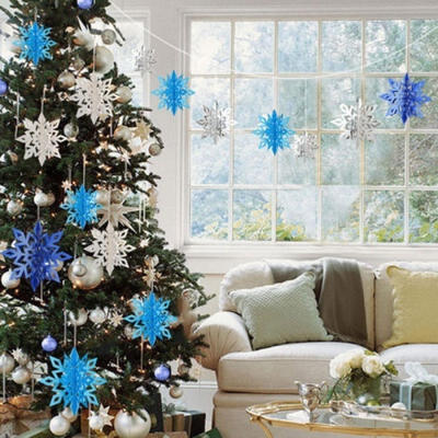 

Hollow Snowflake Colorful Xmas Tree Ornament Shimmer Home Christmas Decor