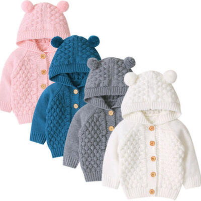

Toddler Girls Kids Baby Sweater Hooded Knit Pullovers Cardigan Warm Coat Clothes